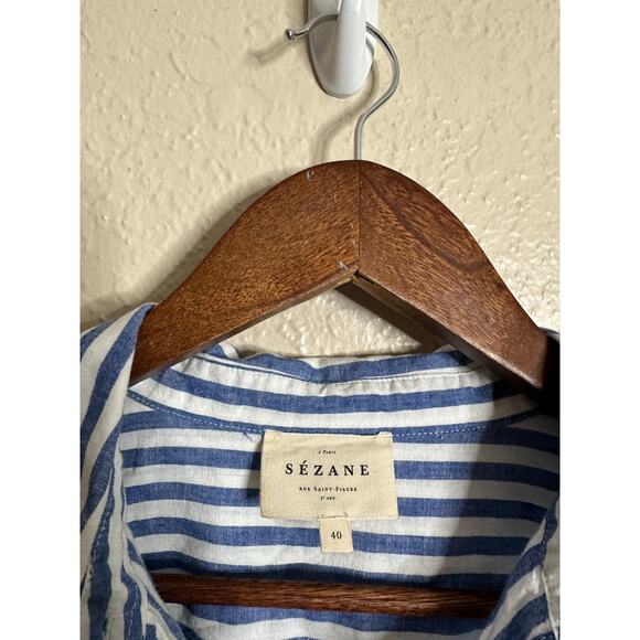 Sezane Max Shirt in Striped Blue Cotton Linen Womans 40/ US 8 - Picture 13 of 13